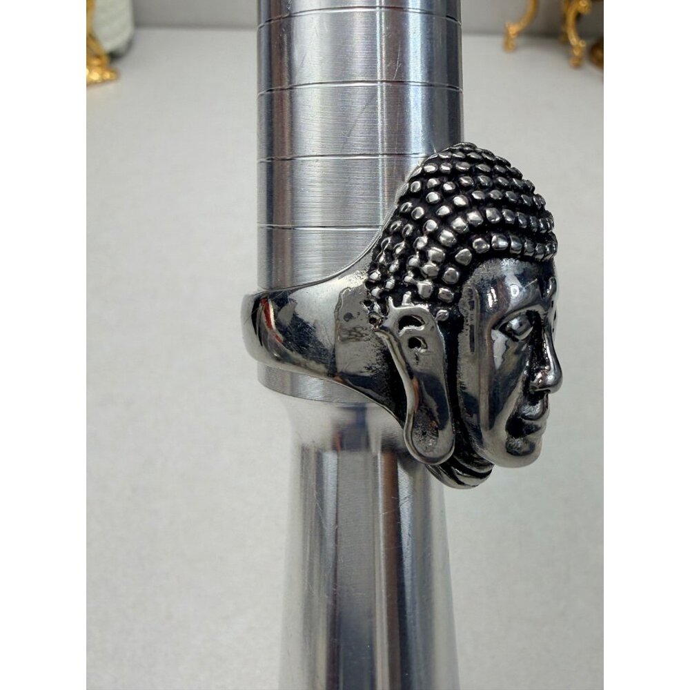 Stainless Steel Buddha Head Ring Meditation Spiritual Style Size 13.5 - Picture 5 of 10